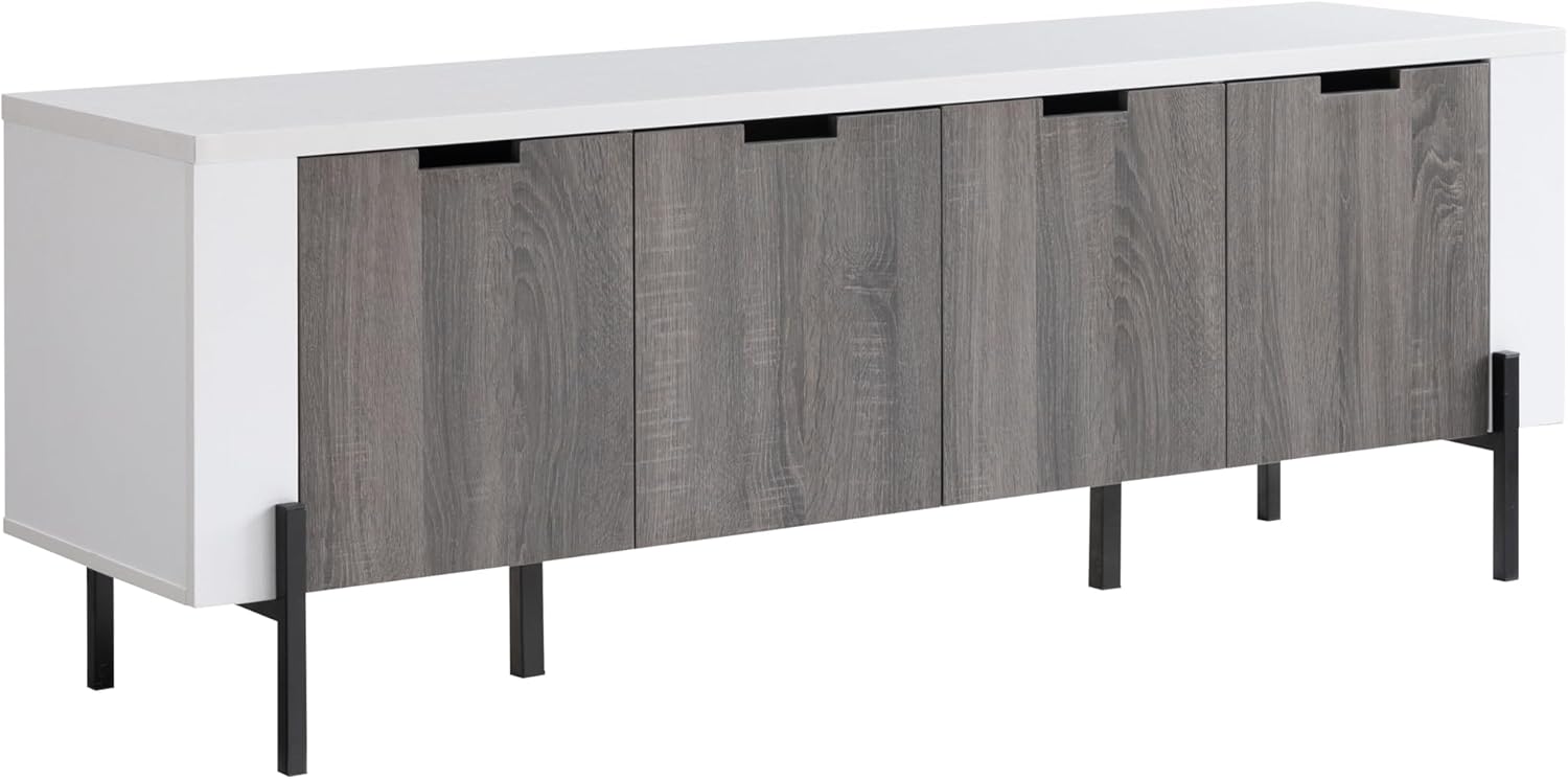60" Two-Toned TV Stand with Four Cabinet Doors, White & Distressed Grey N748113