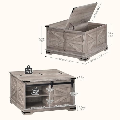 HOOBRO Farmhouse Lift Top Coffee Table, White and Walnut D7266