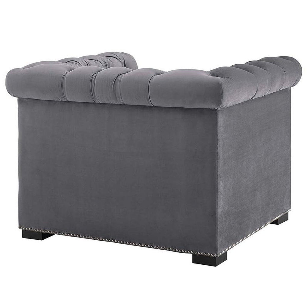 Pemberly Row Velvet Tufted Accent Chair Gray B9743