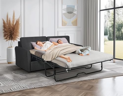Sleeper Sofa Couch with Pullout Bed, Convertible Queen Size, Dark Grey Q469258