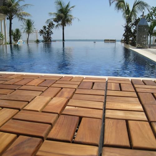 Nordic Style Teak Interlocking Tiles - Wooden Floor Tile Set for Indoor and Outdoor Use - 10 Square Feet (12" x 12") E7899
