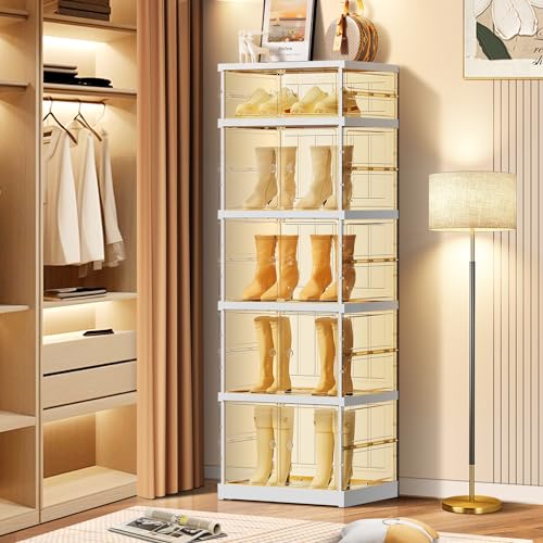 6-Tier Foldable Shoe Rack for Closet Entryway, Stackable Clear Storage Boxes D83091