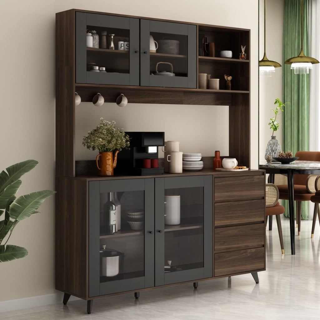 Buffet with Hutch, Freestanding Kitchen Pantry Oak/White J252