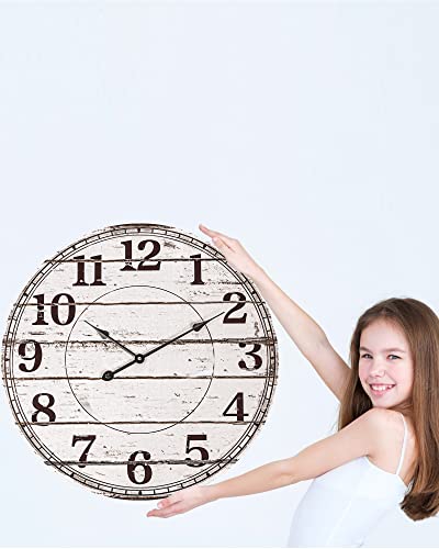 BEW 24 Inch Rustic Wooden Wall Clock for Living Room Decor A448478
