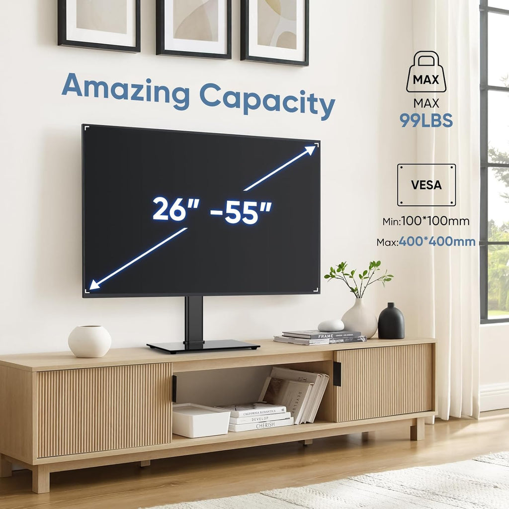 OLIXIS Universal TV Mount Stand for 26-55 inch TVs, Height Adjustable, Tempered Glass Base E252282