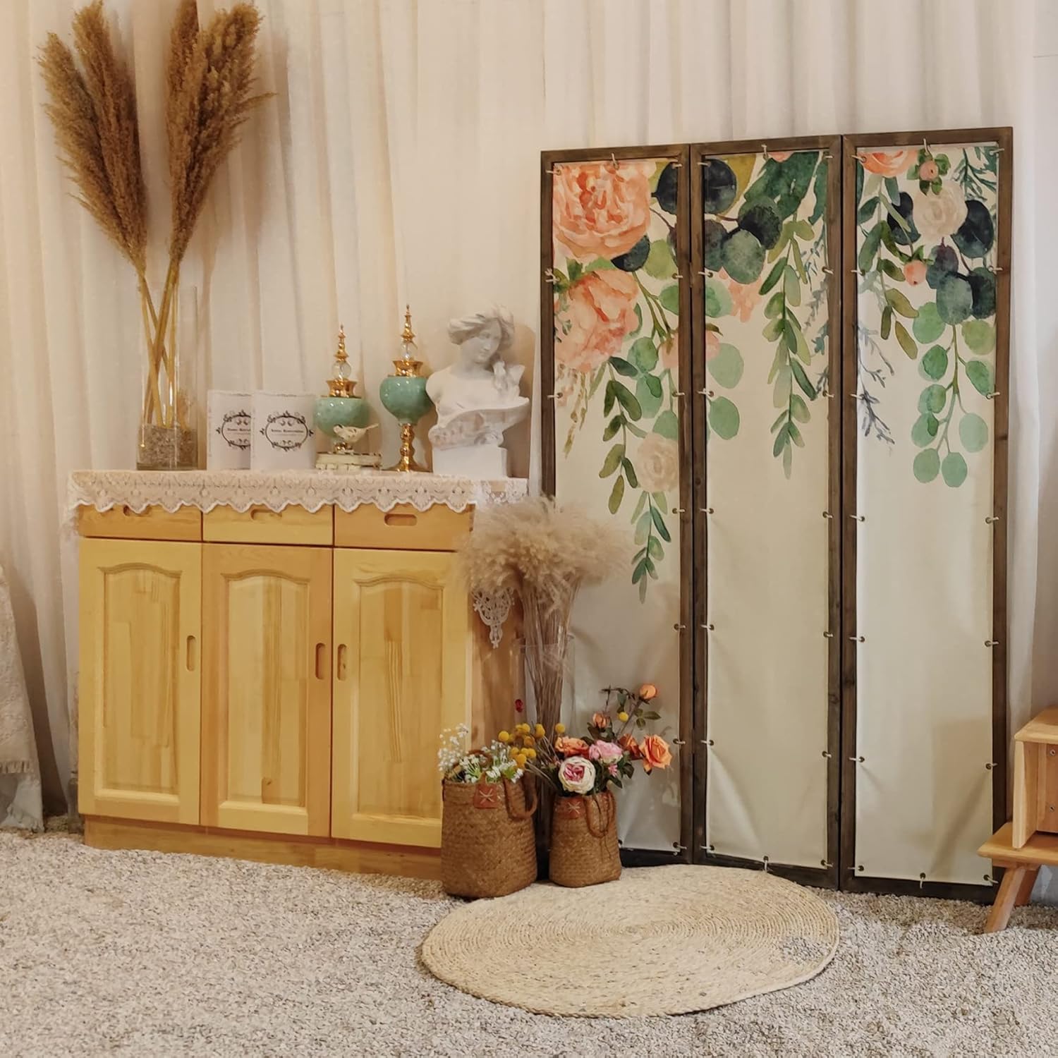 Oriental Furniture Room Divider Screen 3-Panel Foldable Freestanding 71" Tall K743