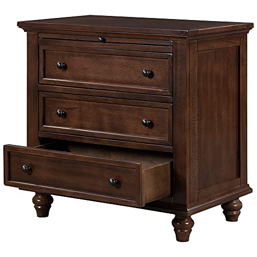 Knocbel 3-Drawer Nightstand with Pull-Out Tray, Wooden Bedside Night Stand Sofa Side End Table with Legs, 110lbs Weight Capacity, 28.1" H x 28" W x 16.9" D (Blue)