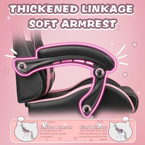 PUKAMI Pink Gaming Chair with Cat Ears and Footrest Q489025