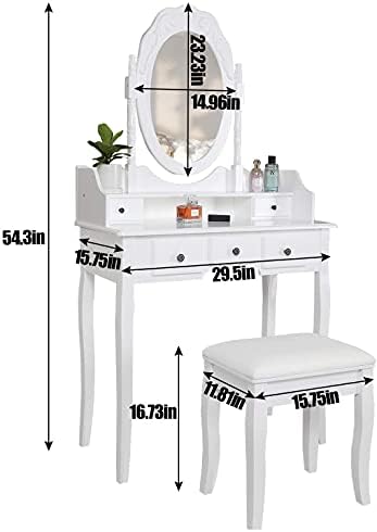 Vanity Mirror Table Set with Stool, White Dressing Table G81513