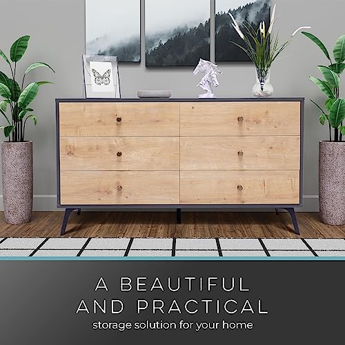 Raveena MAX Chest Buffet Cabinet with Six Sliding Drawers, Oak Dark Gray V553