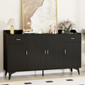 Wakefit Sideboard Buffet Cabinet with Storage, Fluted Doors & Drawer, Wood Farmhouse Credenza Coffee Bar Cabinet with Baffle Tabletop and Handles for Kitchen, Living Dining Room, Black