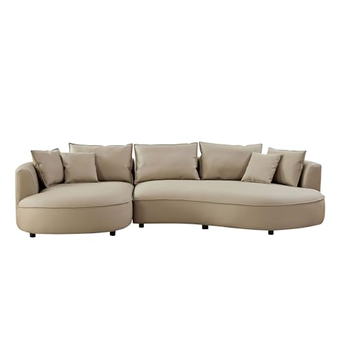 124.8" Modern Curved Leather Sectional Sofa with Pillows, Grey Left-Facing X64315
