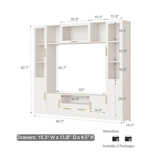 Modern TV Stand with Glass Doors and Shelves for Living Room F9675