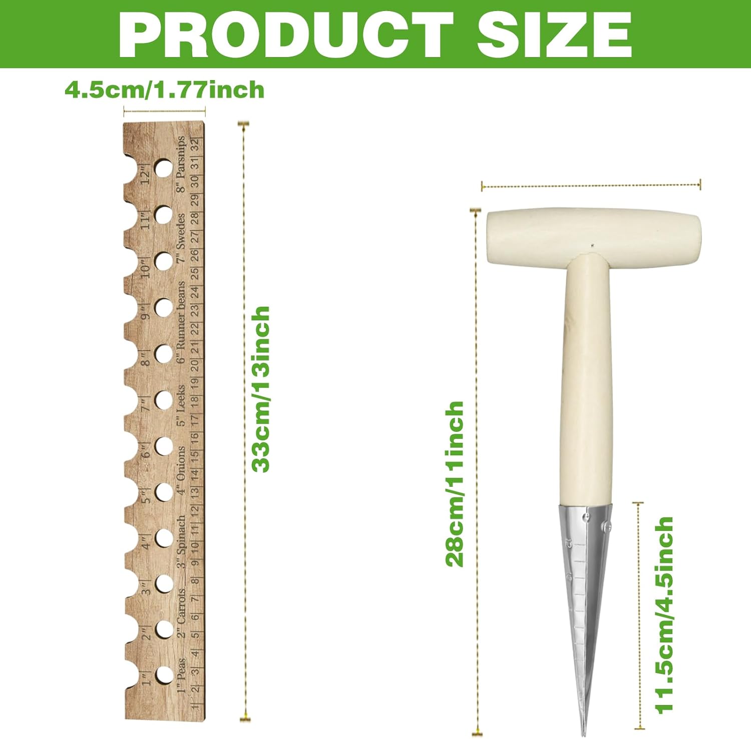 Seed Planter Tool Set with Dibber and Wooden Spacer Ruler A23297