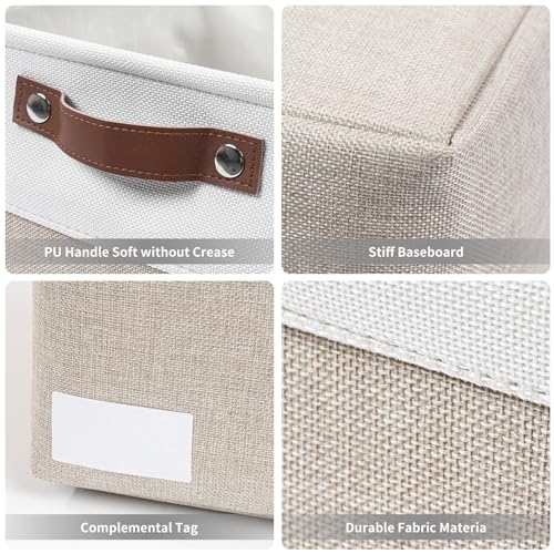 Large Fabric Storage Baskets with Handles 3 Pack, Beige & White U53660