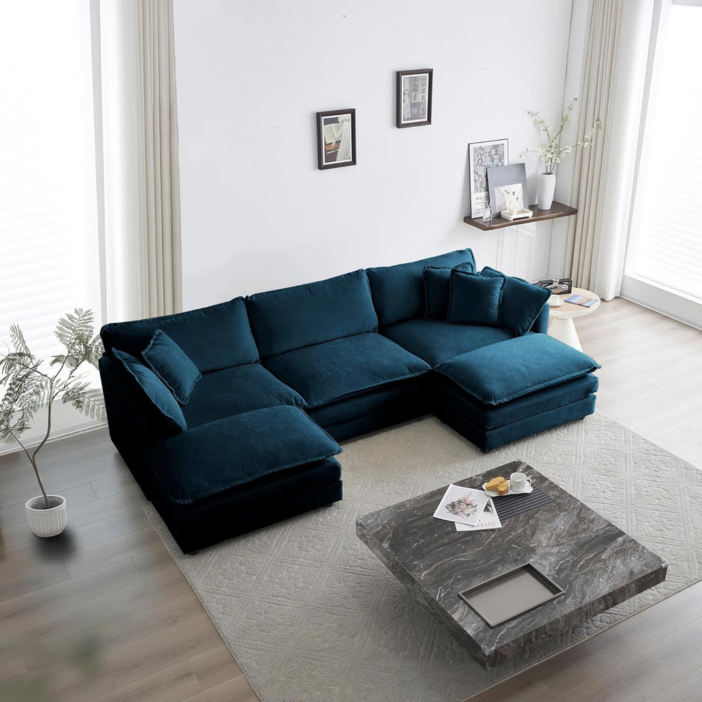 U Shaped Convertible Modular Sectional Sofa with Movable Ottomans, 5-Seater Deep Seat Cloud Couch, Comfy Chenille Upholstered Sleeper Sofa&Couches Bed for Living Room, Apartment, Studio