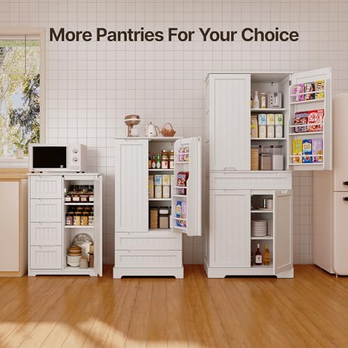 Gizoon 71" Tall Kitchen Pantry Storage Cabinet with Doors and Shelves, White J3114