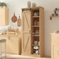 72" Tall Farmhouse Kitchen Pantry with Sliding Barn Door, Large Wood Kitchen Storage Cabinets with Adjustable Shlef, Rustic Wood Cupboard for Dining Room, Bathroom, White