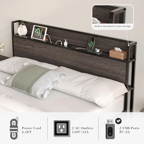 Albott Full Size Bed Frame with Lift Up Storage, Wooden Platform, Rustic Brown G6985