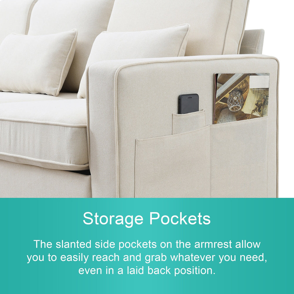 Modern Linen Fabric 4-Seater Sofa with Removable Cushions E6267