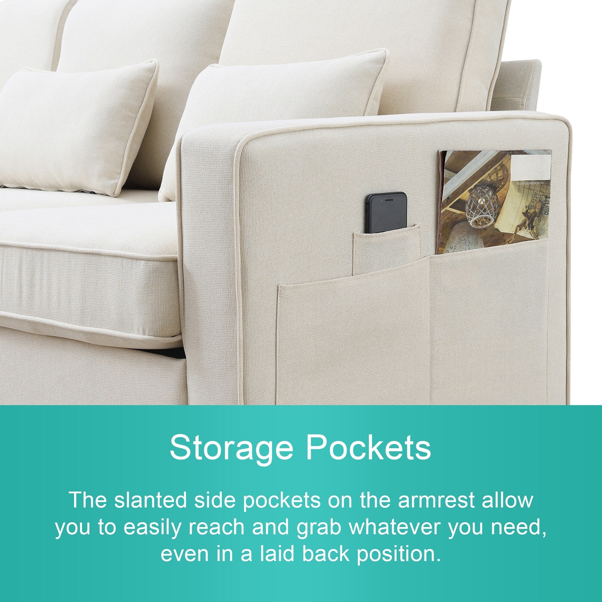 Modern Linen Fabric 4-Seater Sofa with Removable Cushions E6267