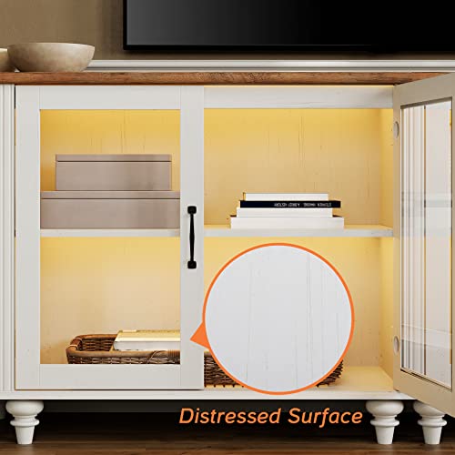 WAMPAT 3-in-1 Sideboard Buffet Cabinet with Storage, Glass Door & Drawer, Off White C496869