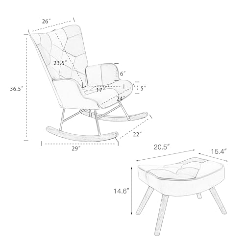 Patchwork Rocking Chair Accent Armchair with Footstool and Pillow G7533