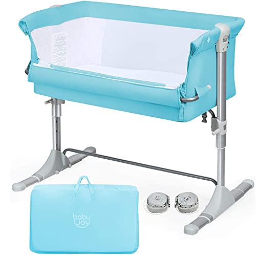 BABY JOY Baby Bedside Crib, Portable Travel Bassinet with Carrying Bag, Grey E759749