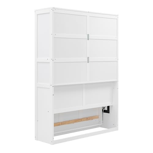 Queen Size Murphy Bed with 2-Tier Cabinet and Storage Shelves U4978