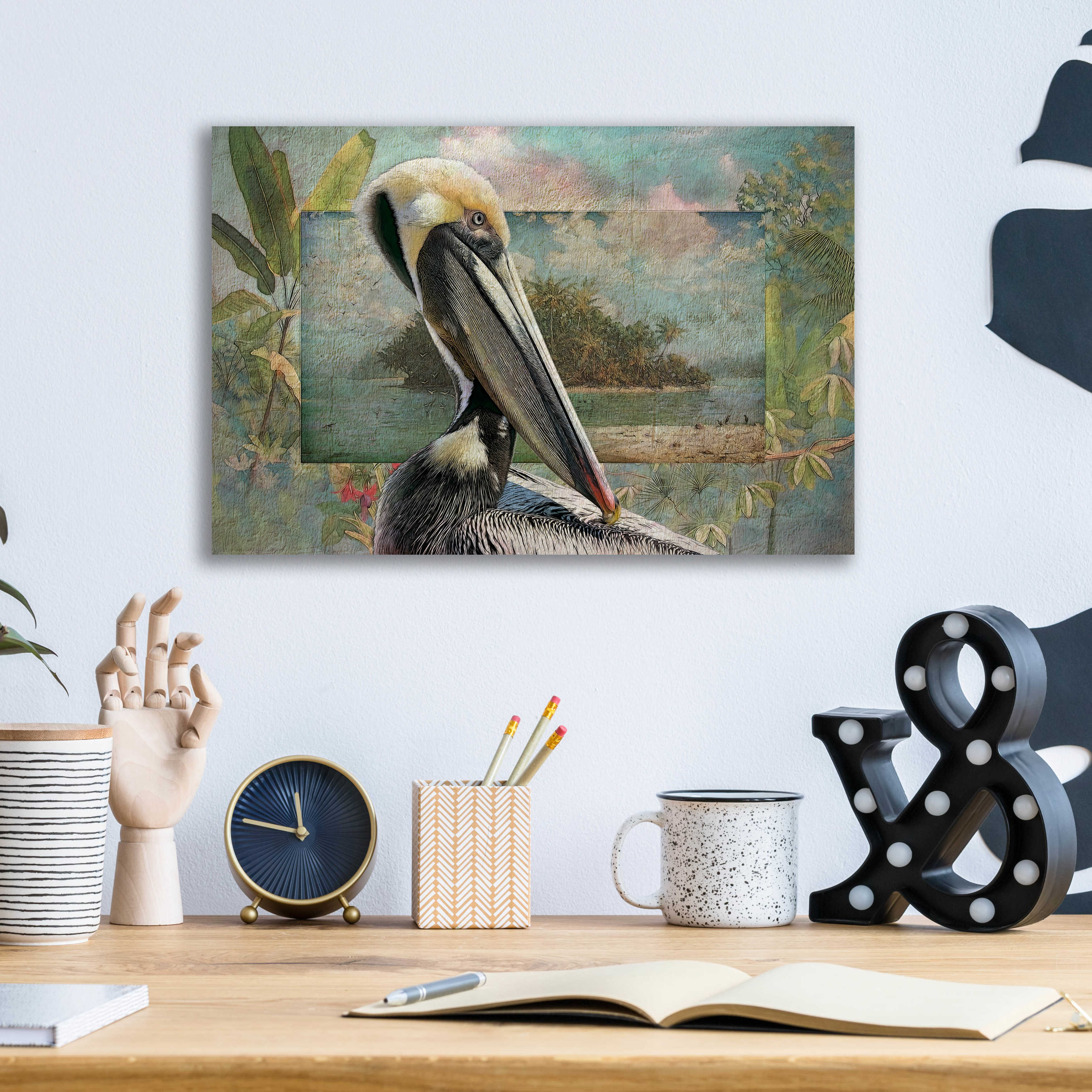 Epic Art 'Pelican Paradise II' by Steve Hunziker, Acrylic Glass Wall Art, 16"x12" T84252