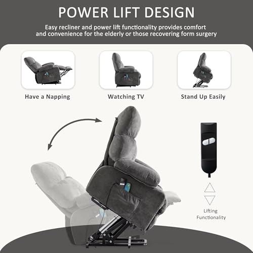 Power Lift Recliner Chair for Elderly with Heat and Massage, Gray E121