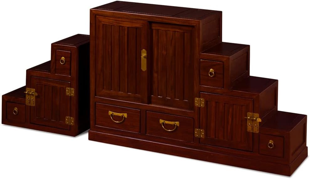 ChinaFurnitureOnline Elmwood Asian Cabinet, Japanese Step Tansu Chest A32086