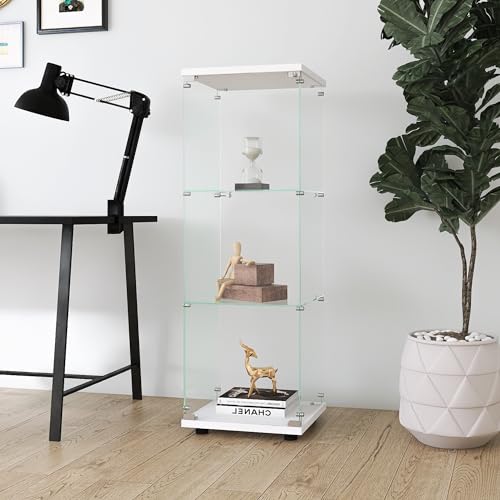 White Glass Display Cabinet with 3 Shelves L30487