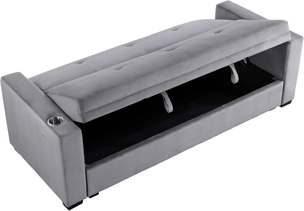 Lexicon Futon Sofa Bed with Storage, Grey P6404