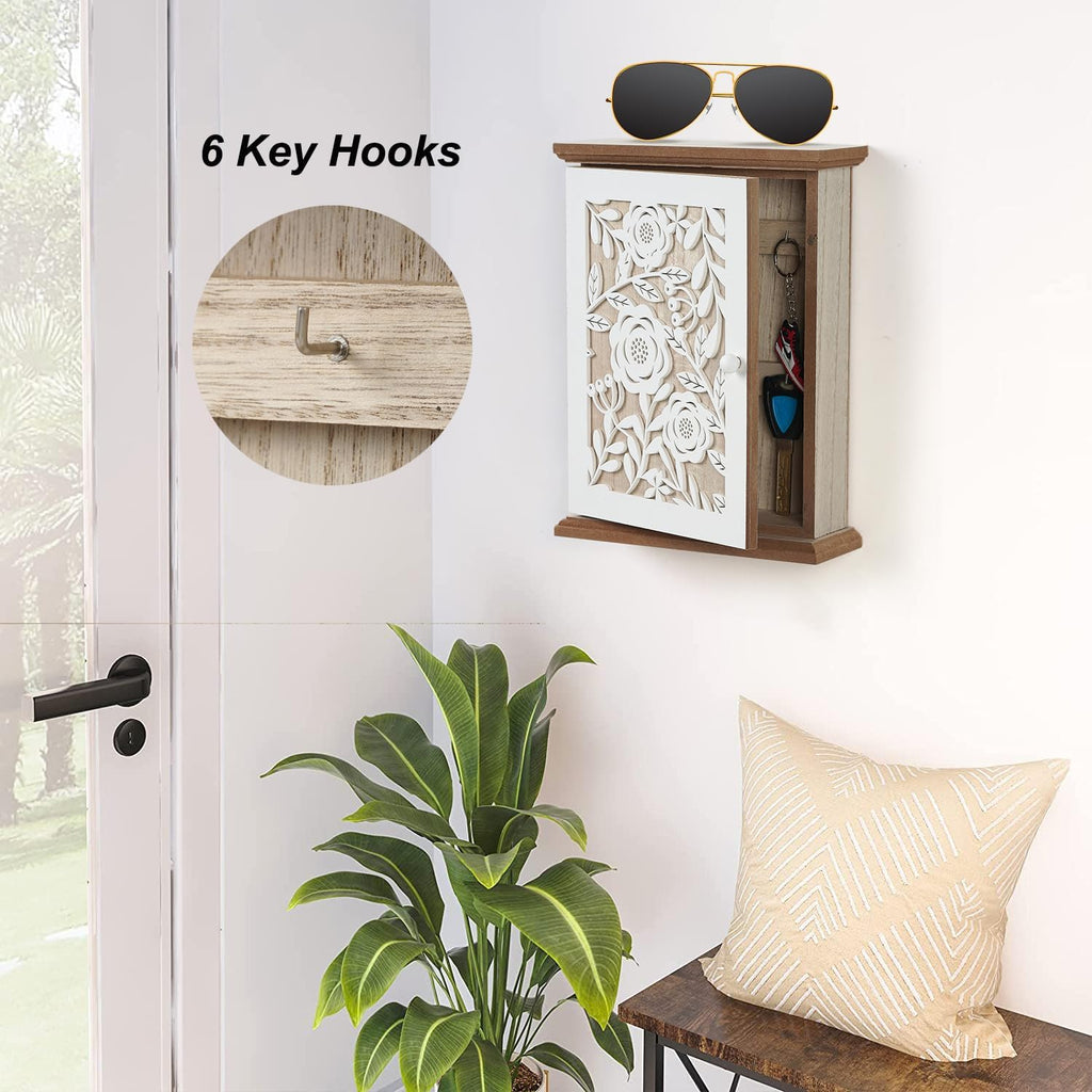 QILICHZ Wooden Wall Key Holder with 6 Hooks, Farmhouse Rustic Decor, White U6085
