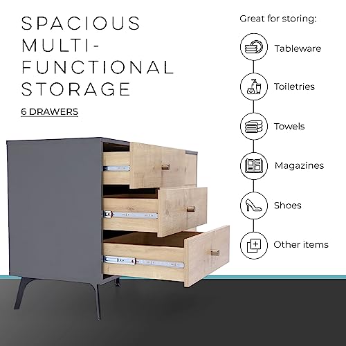 Raveena MAX Chest Buffet Cabinet with Six Sliding Drawers, Oak Dark Gray V553