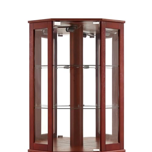 Lighted Corner Curio Cabinet with Mirrors and Adjustable Shelves, Cherry C40395
