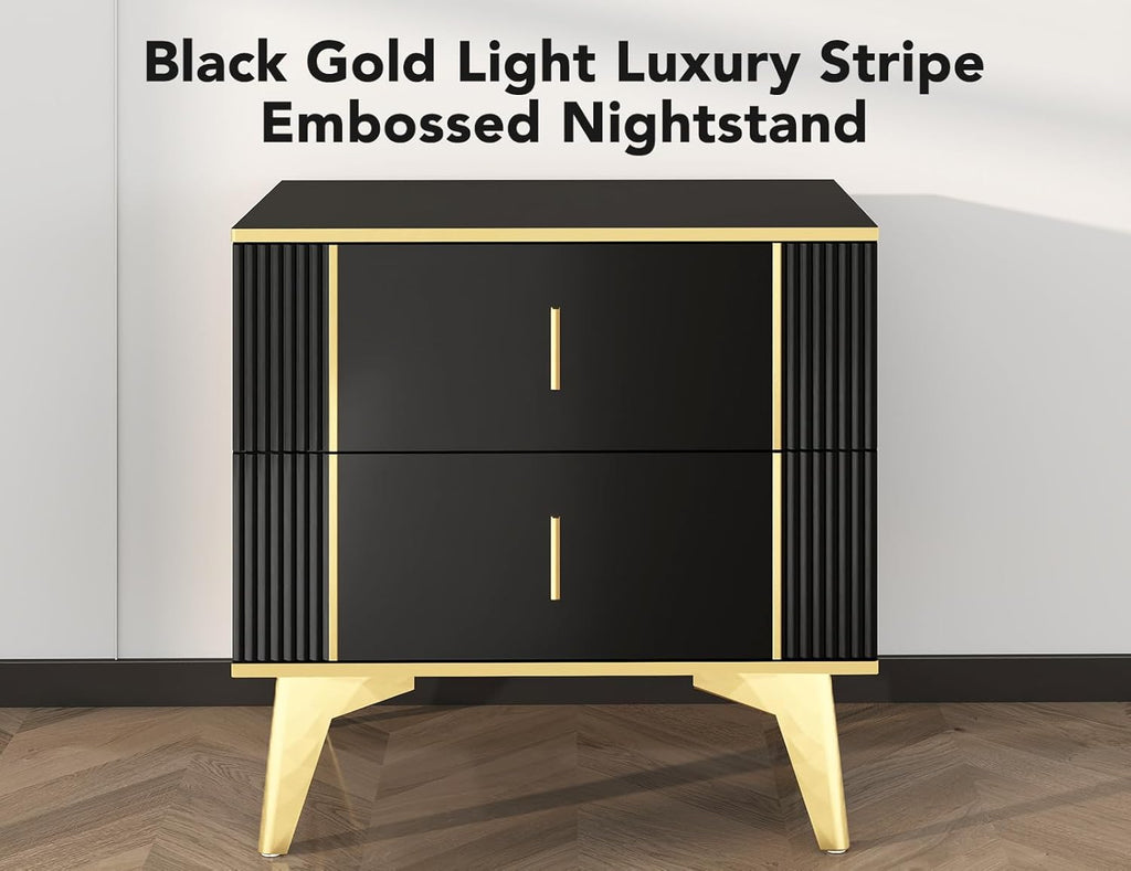 Wakefit Nightstands Set of 2, Light Luxury Bedside Table with 2 Wood Drawers, Black S5458