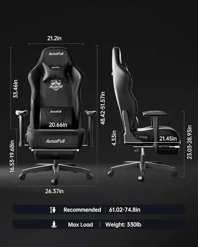 AutoFull C3 Gaming Chair with Ergonomic Cushion, PU Leather, Footrest and Lumbar Support I3745