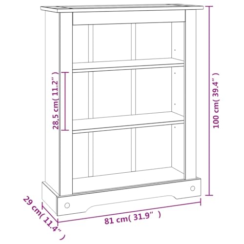 3-Tier Bookcase Mexican Pine with 3 Shelves for Home Office F72781