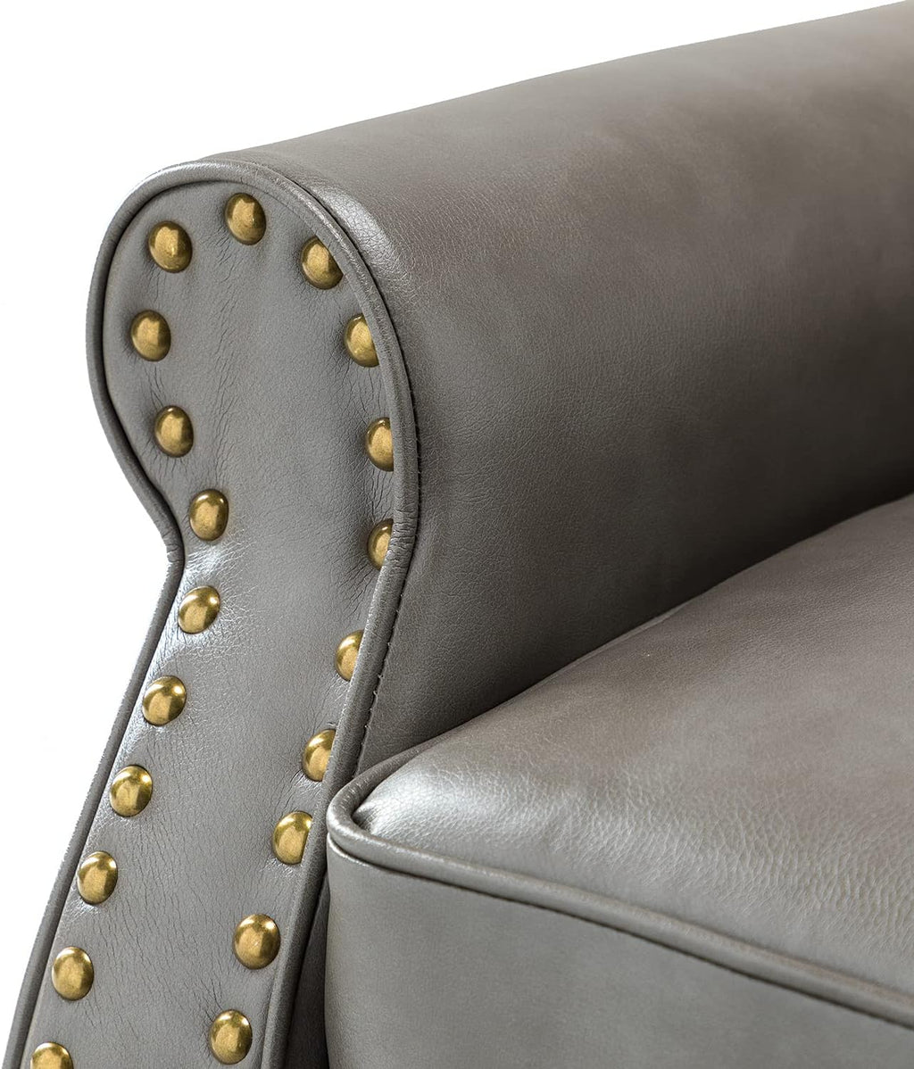 Faux Leather Accent Chair with Solid Wood Legs, Grey H35573