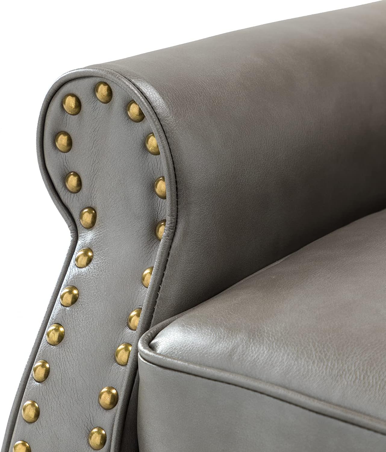 Faux Leather Accent Chair with Solid Wood Legs, Grey H35573