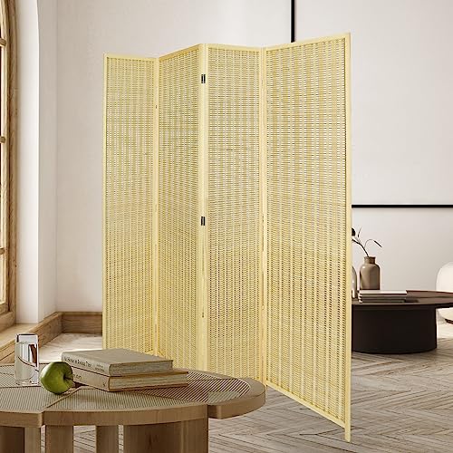 ECOMEX Bamboo Room Divider, 4 Panel Folding Privacy Screen with Shelves, Natural X59756