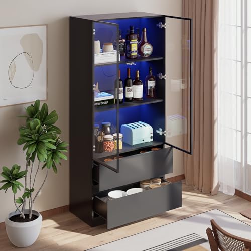 Glass Display Cabinet with LED Lights and 3-Tier Shelves Y843