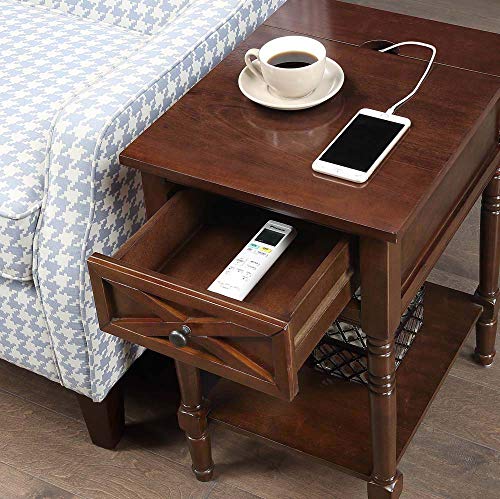 Convenience Concepts Country Oxford End Table with Charging Station, Espresso Z642