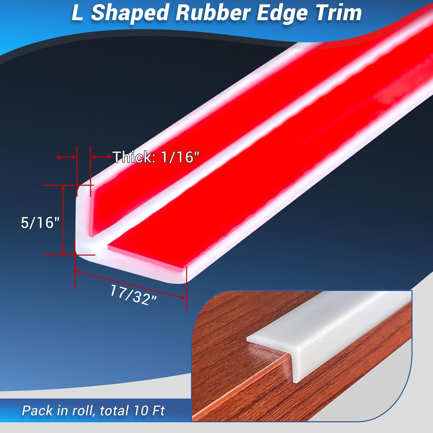 Rubber Corner Edge Trim, Self Adhesive L Shaped, White, 10Ft F867614