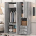Merax Armoire Wardrobe Closet, 47.2''L*20" D*68.9" H Clothing Storage Cabinet with 6-Tier Shelves and Hanging Rod, Household Wooden Wardrobe Storage Cabinet with 3 Drawers,Grey