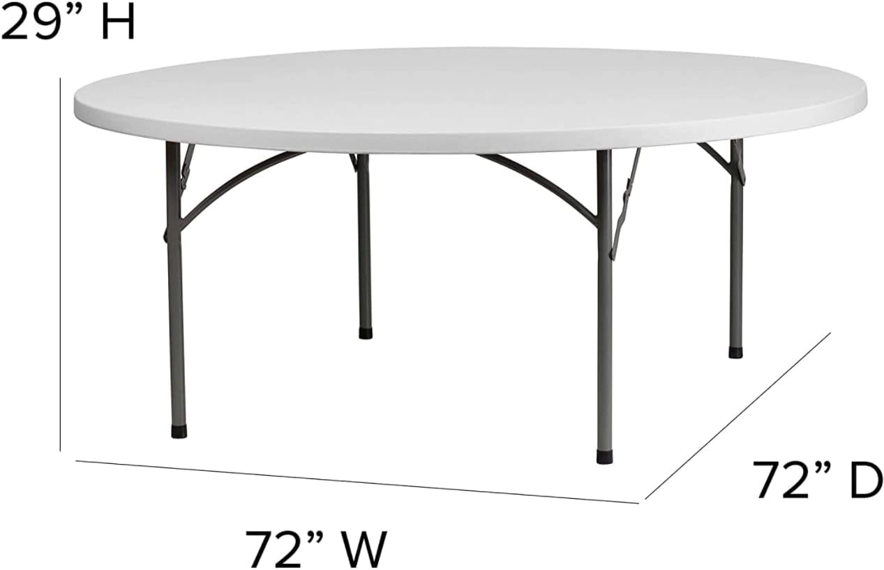 10 Pack 72 Inch Round Heavy-Duty Plastic Folding Table for Events A983