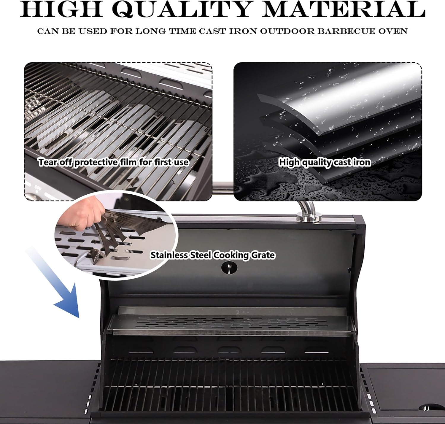 MAGIC UNION 4-Burner Propane Gas BBQ Grill with Side Burner, Cast Iron, Stainless Steel Grates P162
