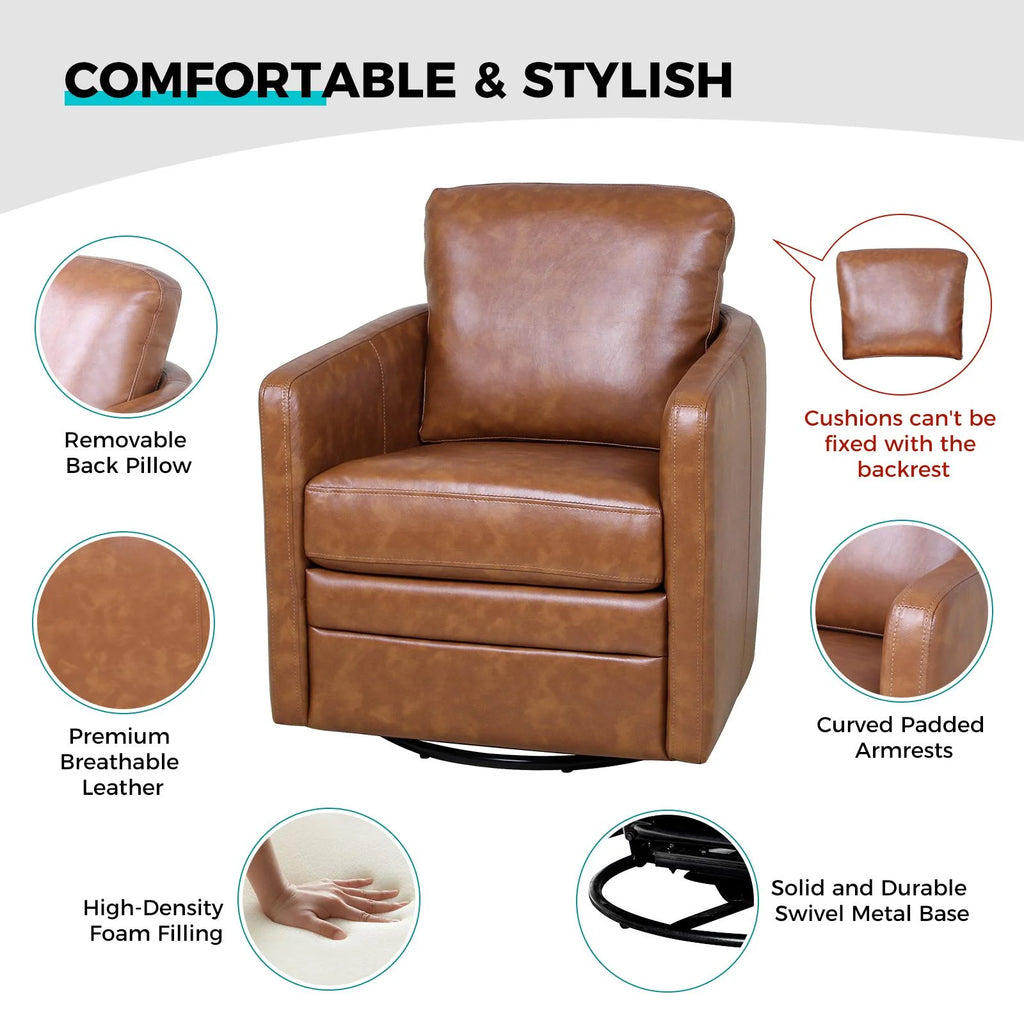 ARTFUL LIVING DESIGN Faux Leather Swivel Accent Chair with Arms Y74991